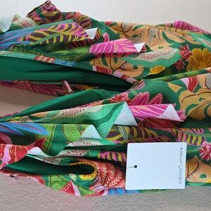 Gibson Latimer Green Floral Ruffle Swimsuit Multi Color Tropical Vibe XL